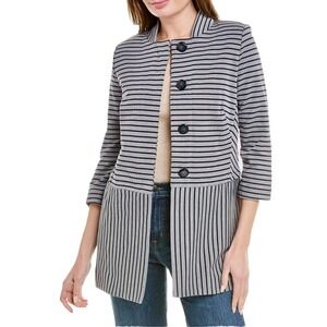 NWT Cabi 5474 Car Coat Dappled Stripe Button Front Jacket Blazer Gray Blue Large